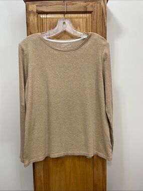 Talbots Beige Crewneck Long Sleeve T-Shirt Size Large Petite
